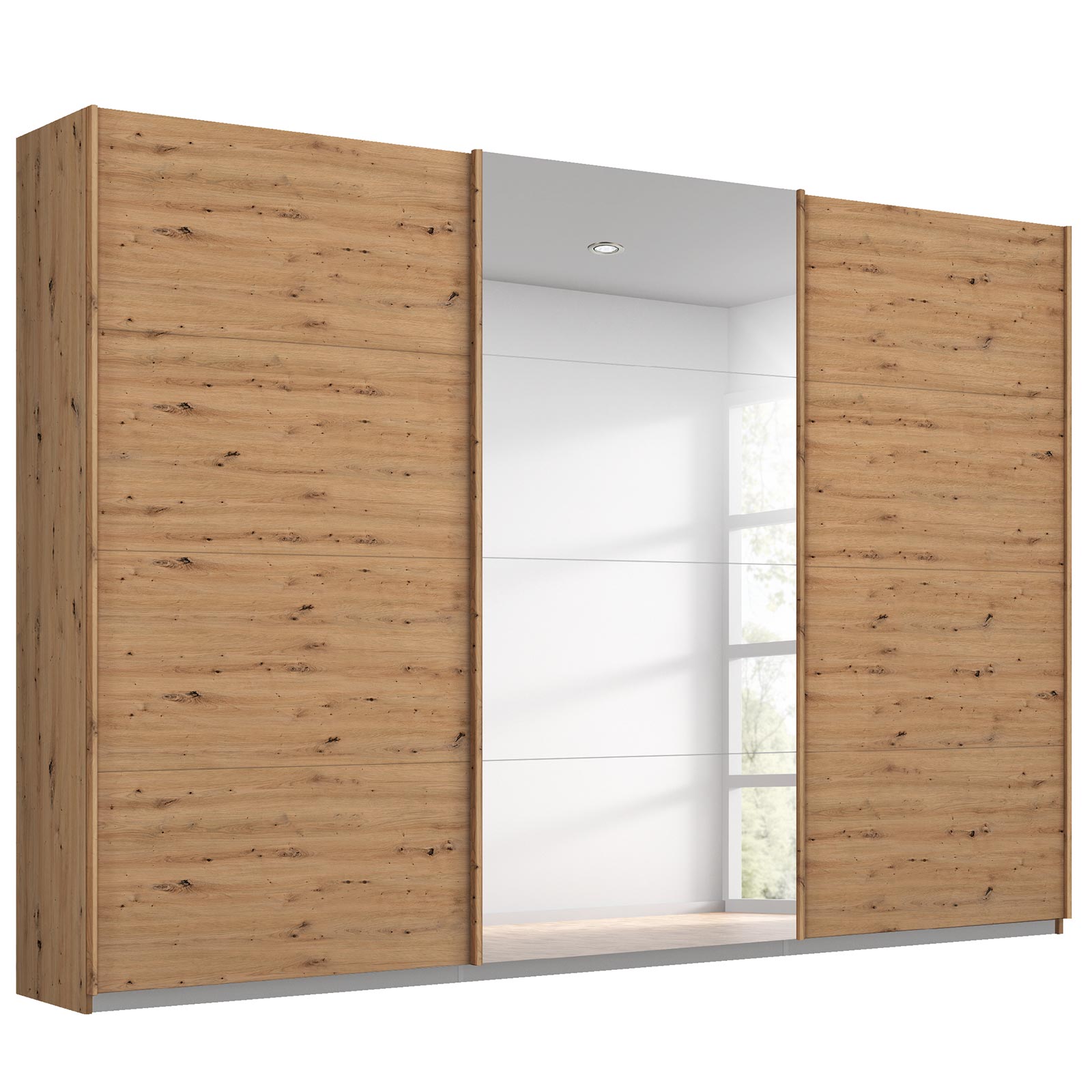 Schwebetürenschrank - Eiche Artisan - mit Spiegel - 271x210 cm