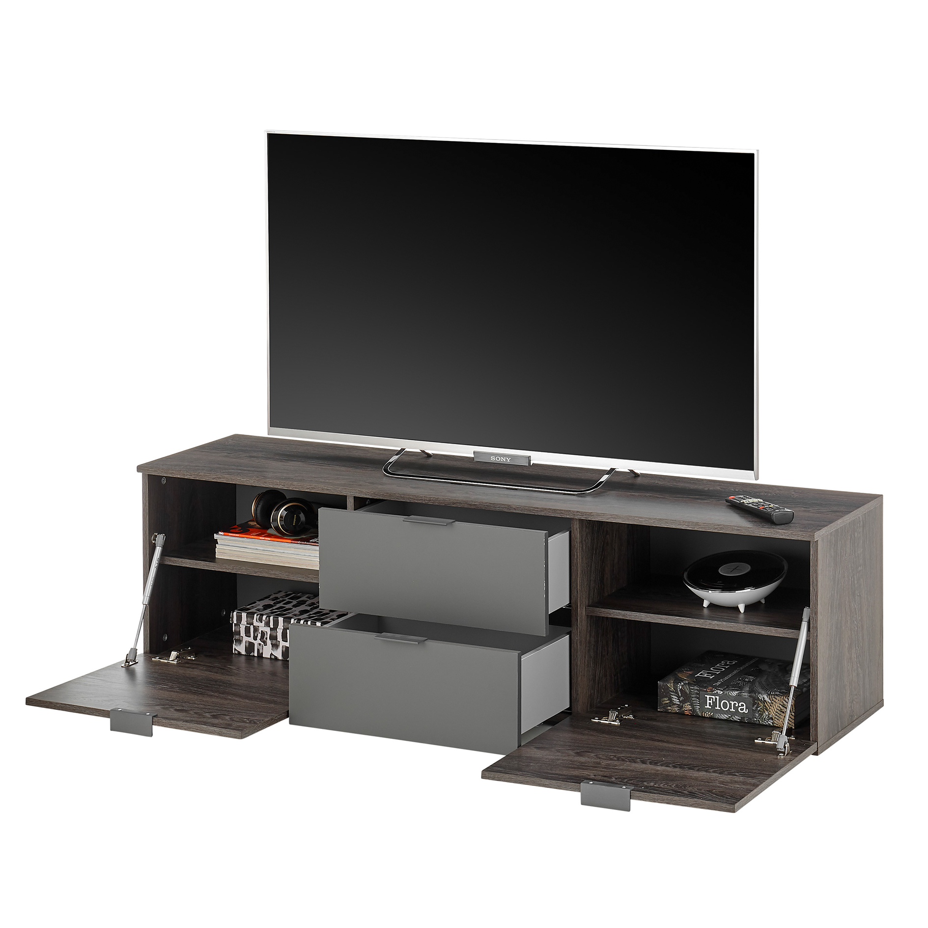 Lowboard - Rima Oak dunkel-grau - 2 Schubkästen - 150 cm