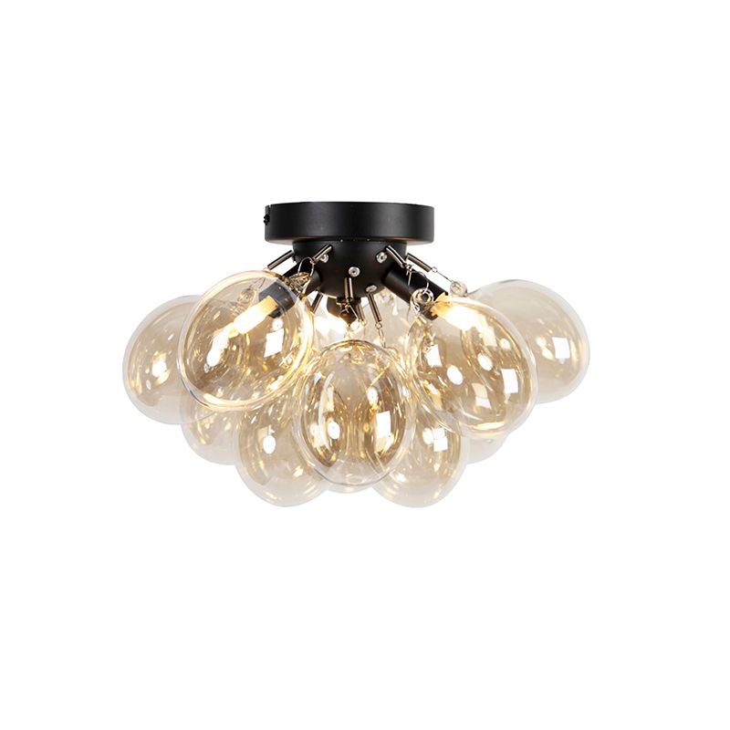 Design plafondlamp zwart met amber glas 3-lichts - Uvas