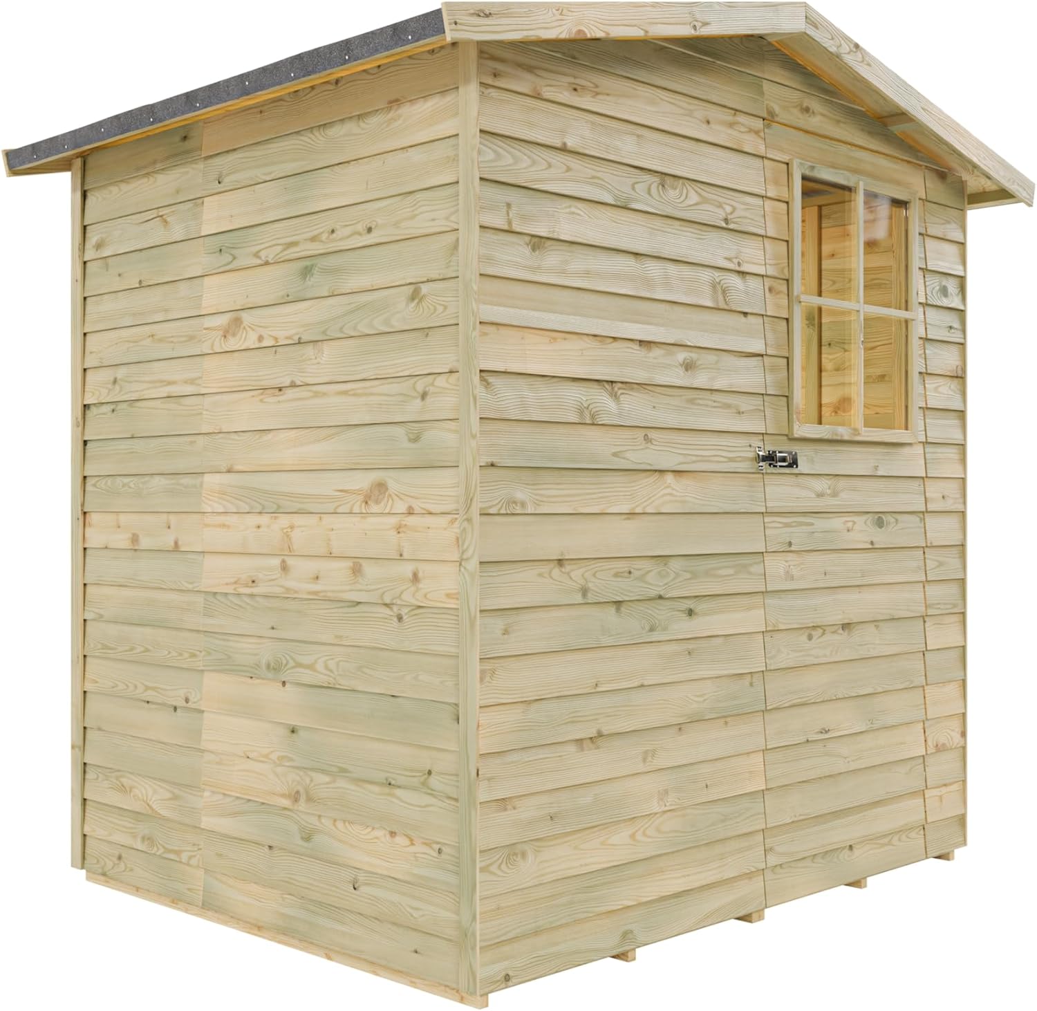 Gerätehaus Dortmund 1 | Gartenhaus | Wandstärke 9 mm | Kesseldruckimprägniert | BxTxH: 180 x 145 x 210 cm | Einzeltür mit Lichtausschnitt | Inkl. Dachpappe + Beschläge