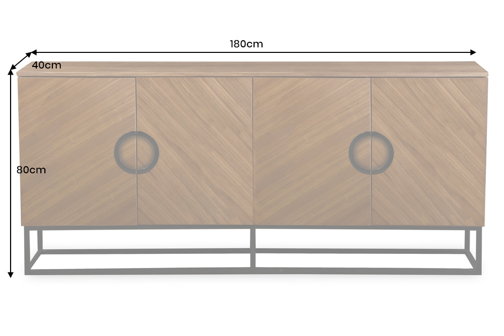 Industrial Sideboard GRANDEZZA 180cm natur Walnuss schwarz Metall viel Stauraum
