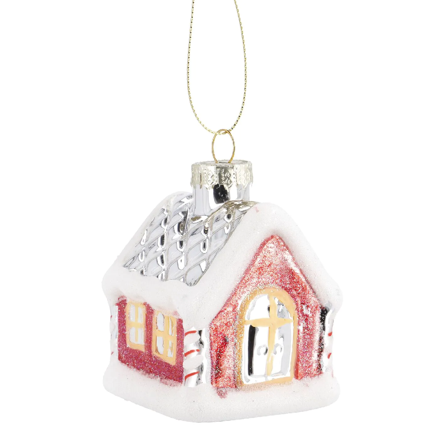 Anhänger Fancy, bunt, Haus/Schnee, 7 cm