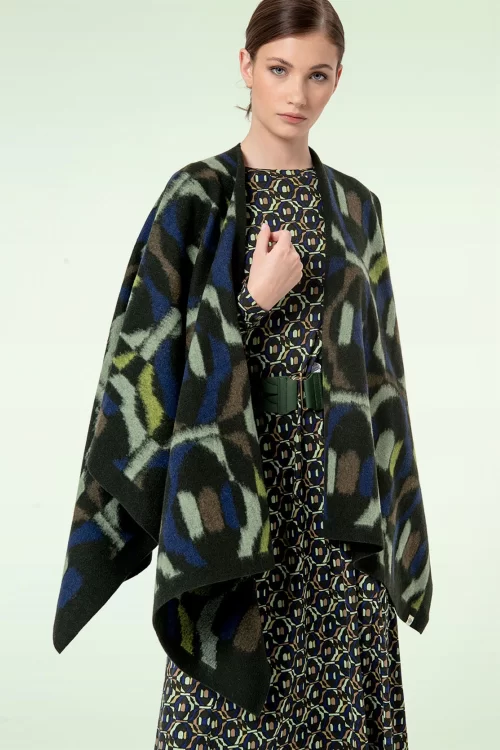 Surkana Jacquard Poncho sjaal in groen
