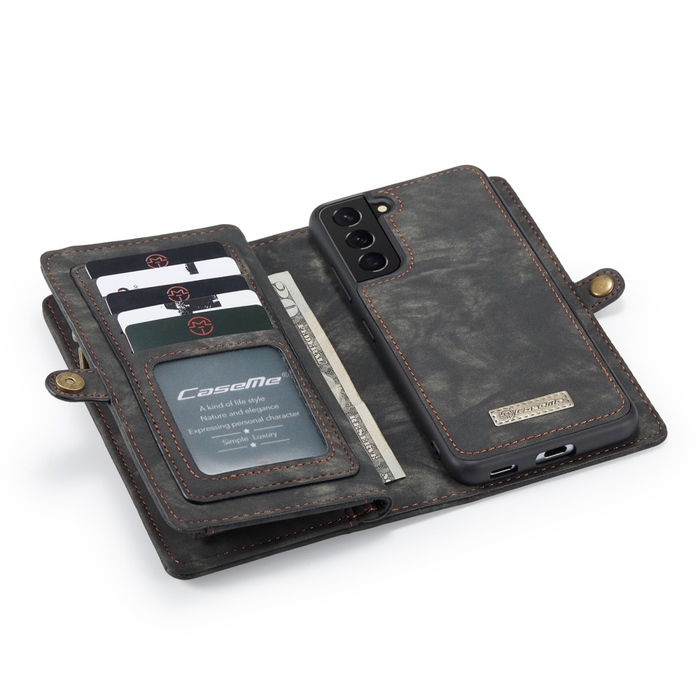Samsung Galaxy S22 5G 2in1 Leder Tasche   Magnet Hardcase Karten Etui - Schwarz
