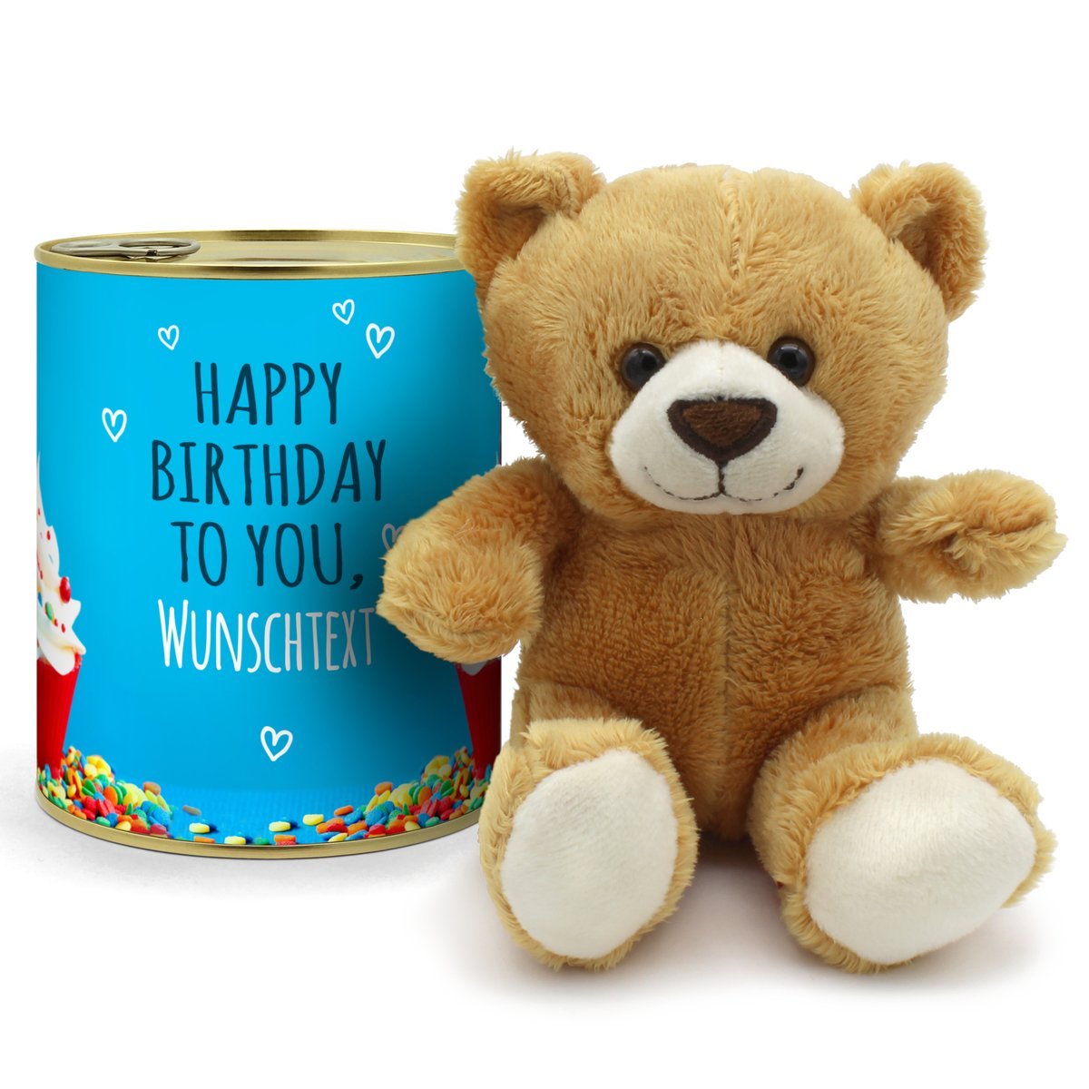 Personalisierte Geschenkdose - Teddybär (Motiv: Geburtstag)