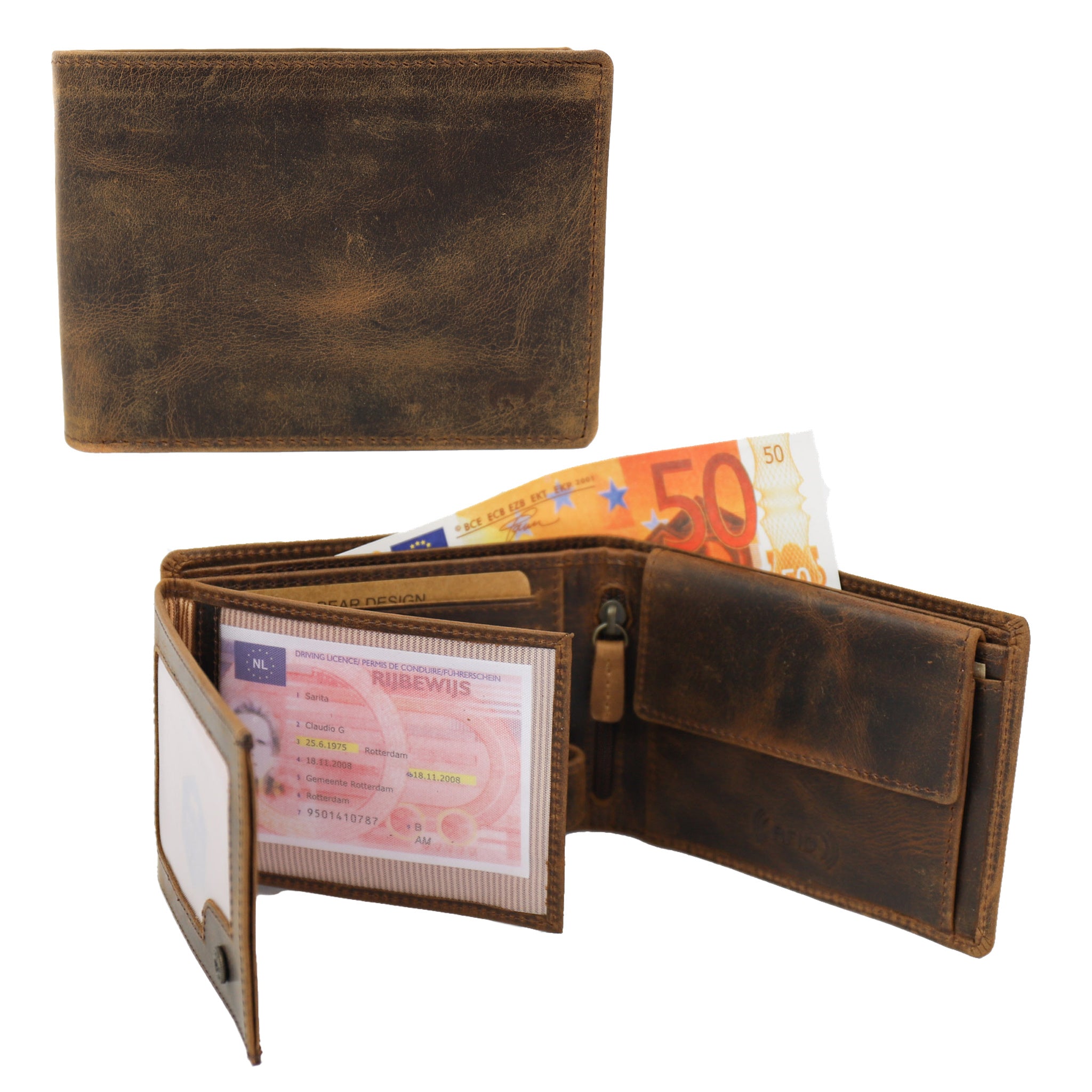 Billfold 'Jan' vintage bruin Vintage bruin