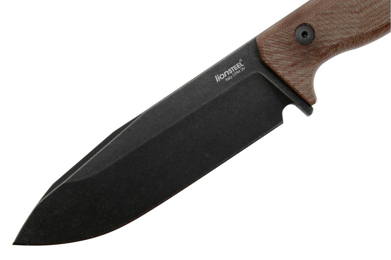 LionSteel T6 Old Black, Natural Canvas Micarta T6B-CVN vaststaand mes