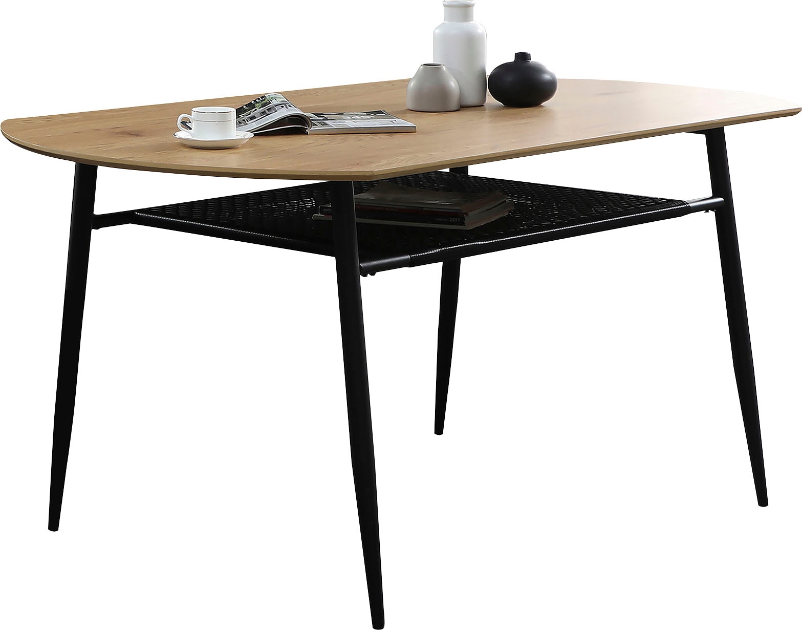 SalesFever Esstisch »Familienfreundlicher Tisch« Stilvolle Ablage aus Metall und Polyrattan