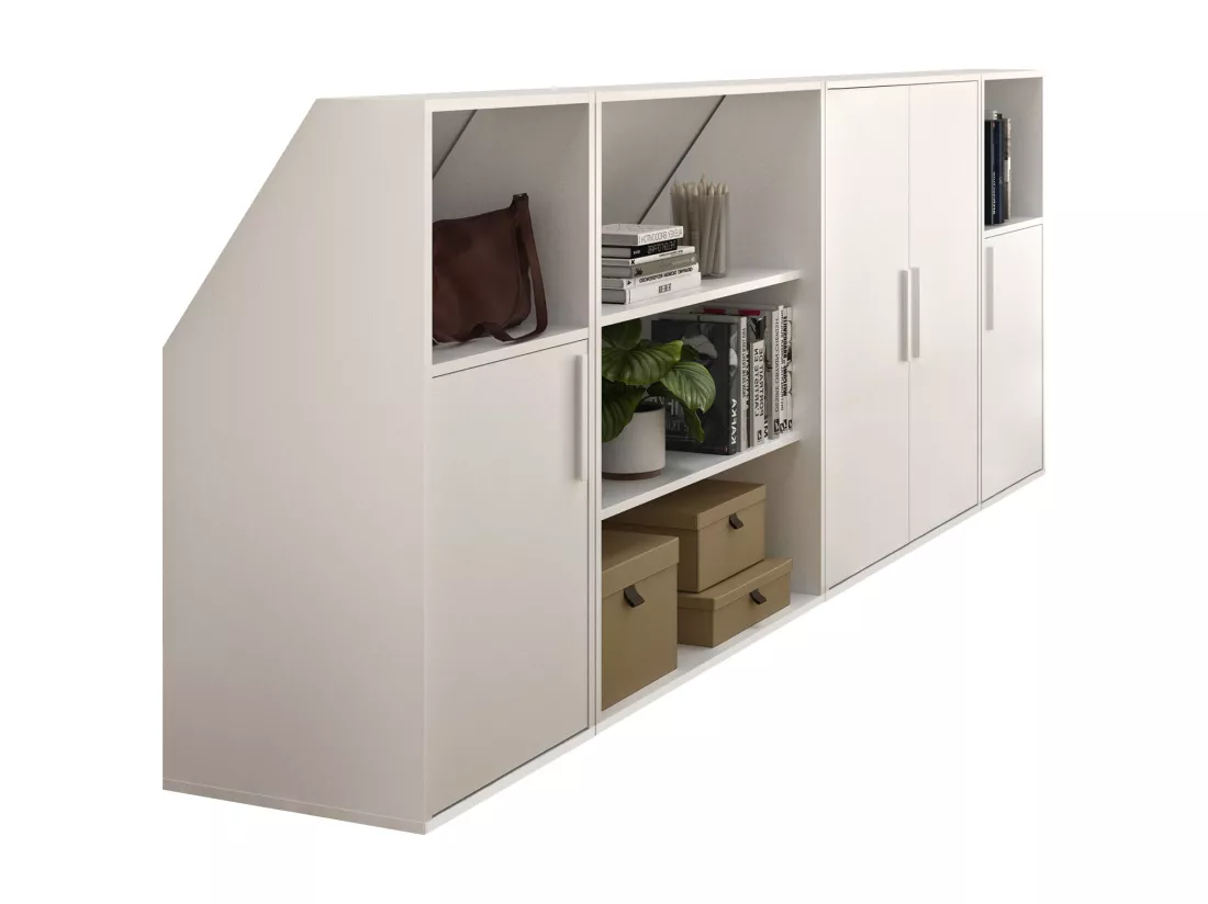 Meuble sous pente 4 portes, 2 étagères et 2 niches - Blanc - ADEZIO