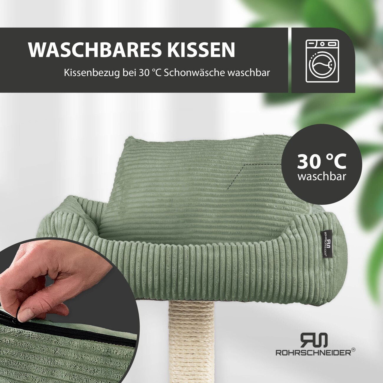 Rohrschneider ® Katzenbaum Wolly mit kuscheligem Katzenbett, waschbarer Kissenbezug