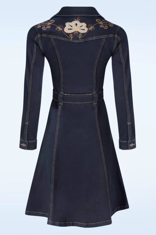 Queen Kerosin Western denim swing jurk in rinsed wash blauw