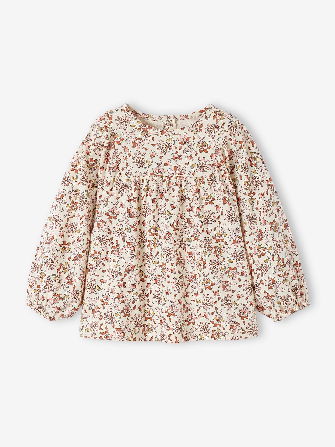 Camiseta de manga comprida estampada para bebê, cor off-white