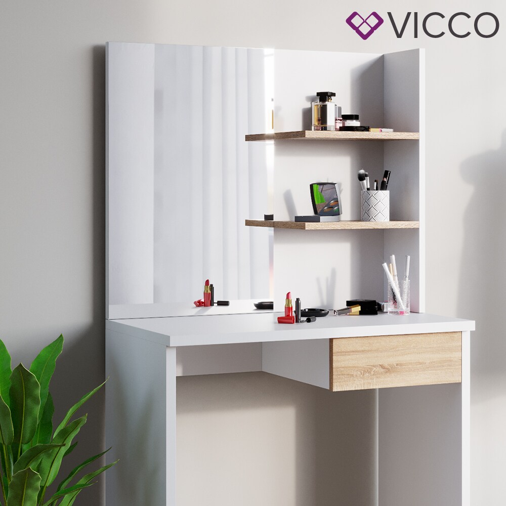 Vicco Schminktisch Dekos Frisiertisch Frisierkommode Kosmetiktisch Weiß Eiche
