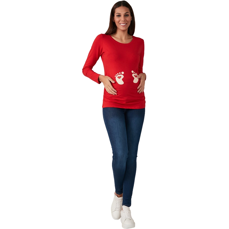 M.M.C. Umstandslangarmshirt Baby Füße mit Motiv Rot