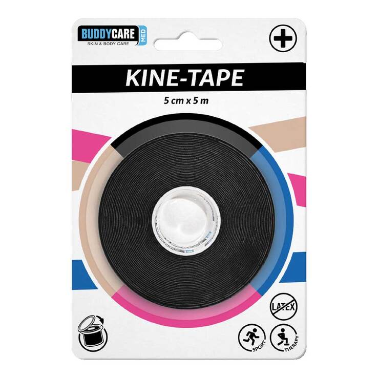 Kine-Tape latexfrei Buddycare med 5cmx5m schwarz, 1 St