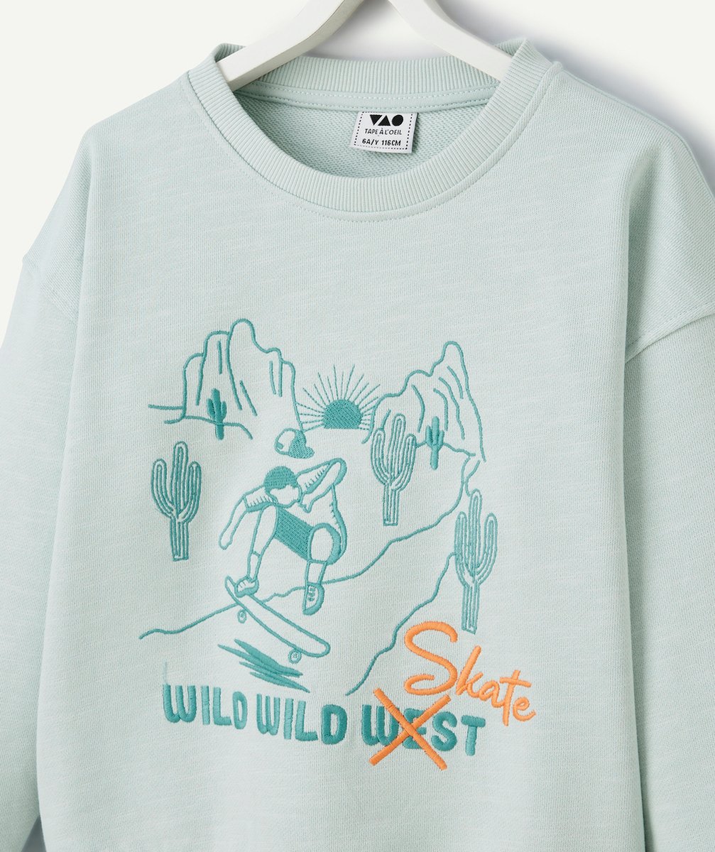 sweat manches longues garçon en coton bio vert thème skate
