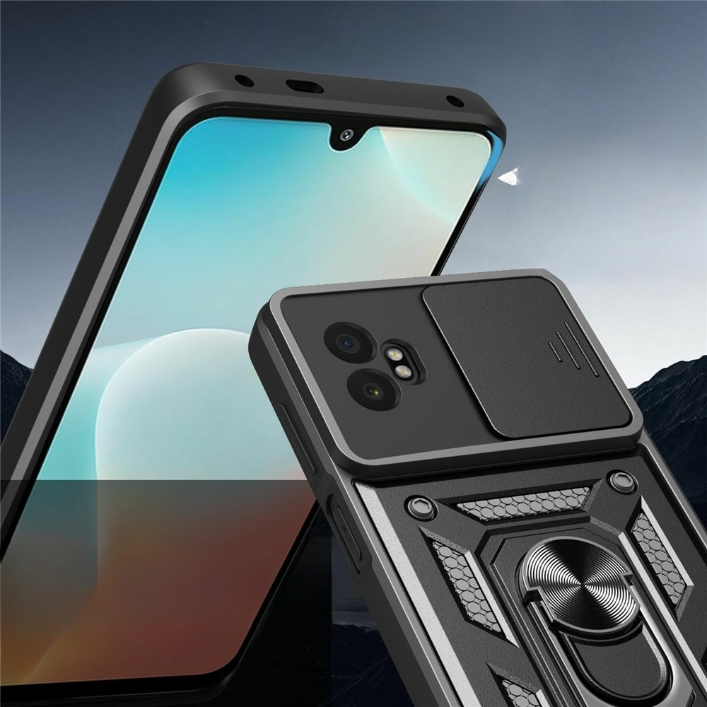 Samsung Galaxy XCover7 Pro Hybrid Outdoor Hardcase Hülle mit Cam-Slider   Magnetischer Kickstand - Schwarz