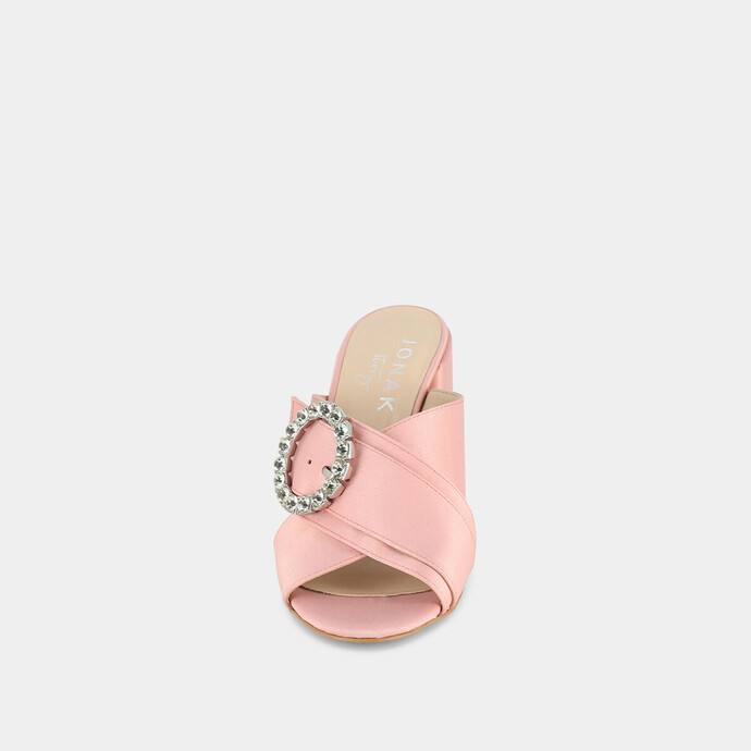 Mules en textile rose  à boucle et talon