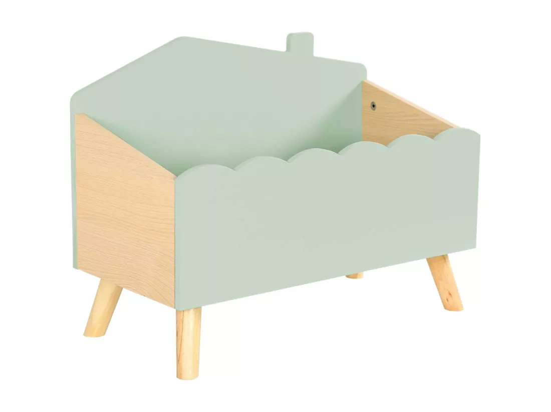 Coffre à jouets enfant effet bois. vert. L 58 x P 28 x H 44.5 cm