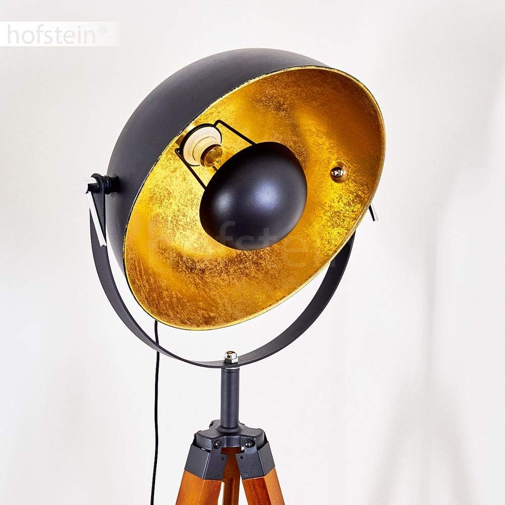 Stehlampe Jupiter, Stehleuchte aus Holz/Metall in Goldfarben/Braun/Schwarz, 1 x E27,Fußschalter am Kabel, verstellbare Stehleuchte mit anpassbaren Stellschrauben, ohne Leuchtmittel