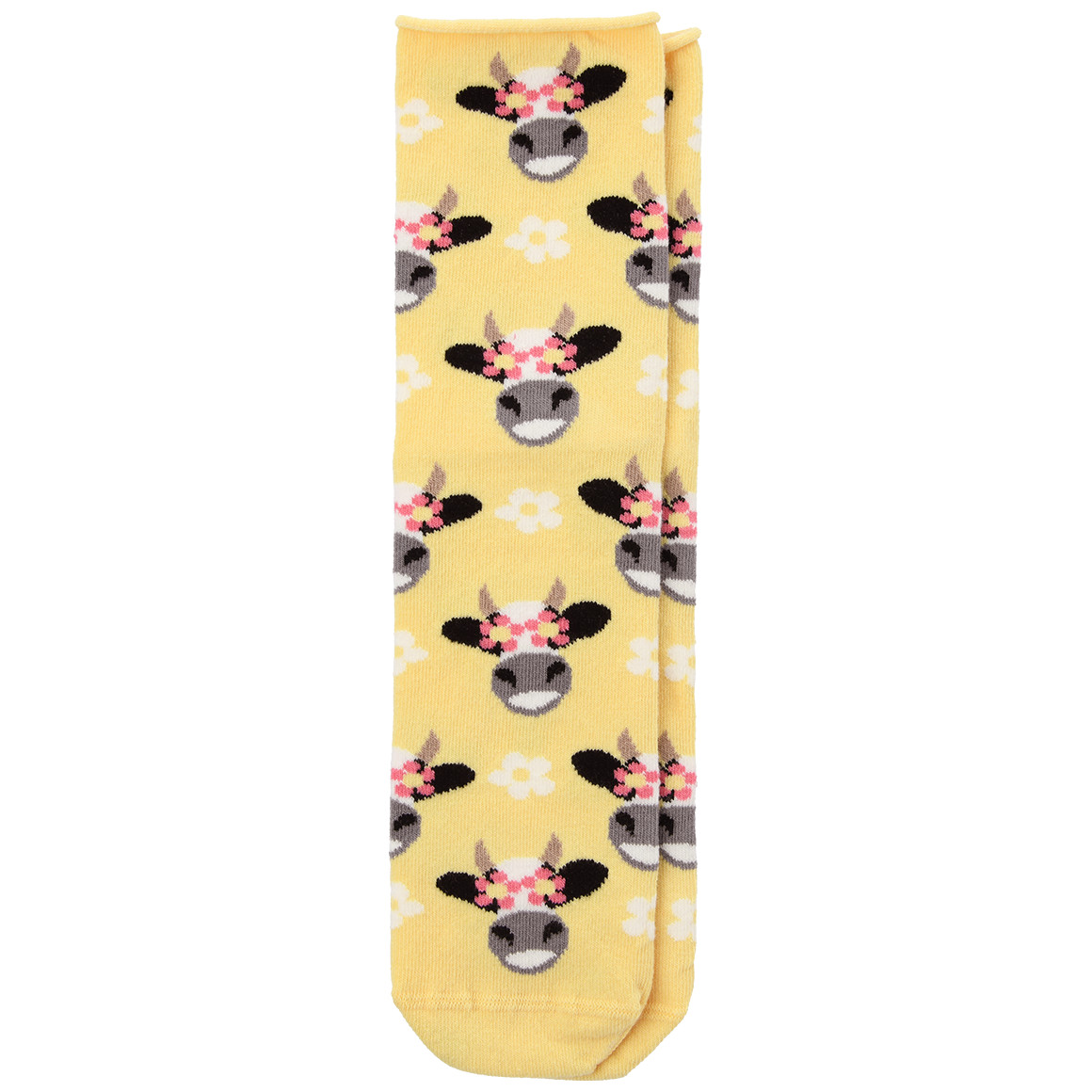 Gina Benotti 1 Paar Damen Socken mit Kuh-Motiven gelb