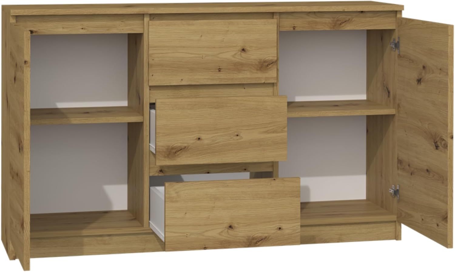 Home Collective Kommode, Schlafzimmer Flur, Schrank, Sideboard, Highboard mit 3 Schubladen und 2 Türen, Breite 120 cm Höhe 75 | Artisan