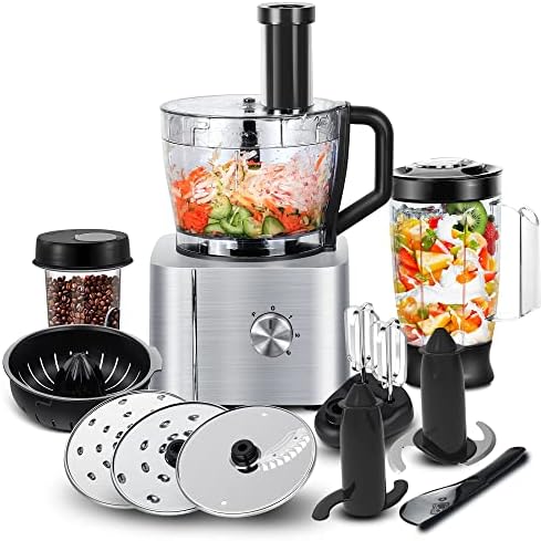 SNDOAS Robot Cuisine Multifonctions, 1100 W Robot Culinaire, Bol Mélangeur 3.2 L, Hachoir Multifonction, Mixeur 1.5 L, Moulin à café, Argent : Cuisine et Maison