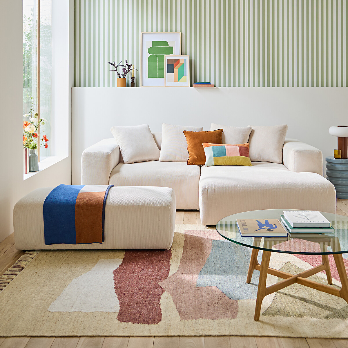 LA REDOUTE INTERIEURS<br>Puff XL, veludo canelado fino, Liora