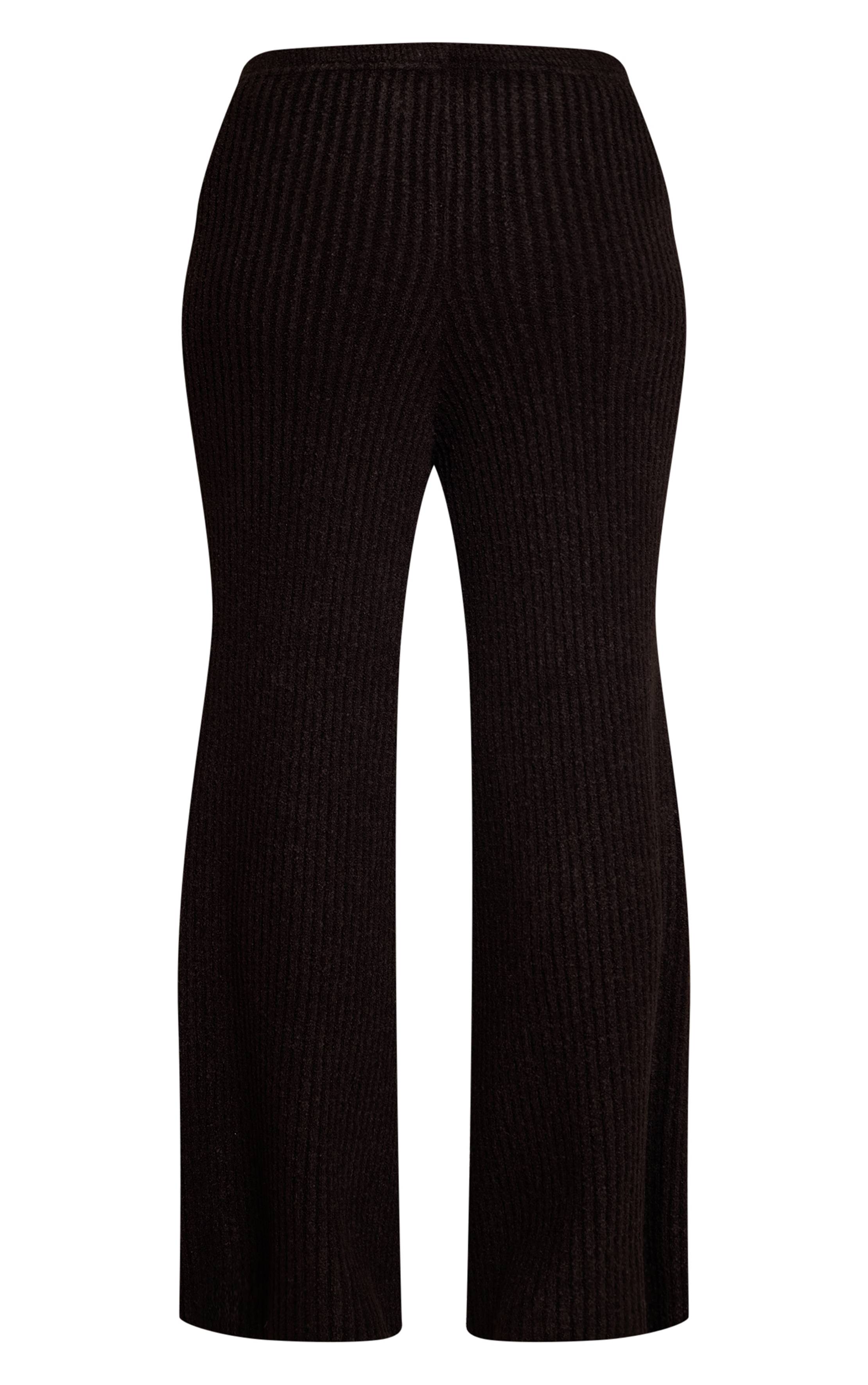 Noir Pantalon Large En Maille Bouclée Côtelée Grande Taille