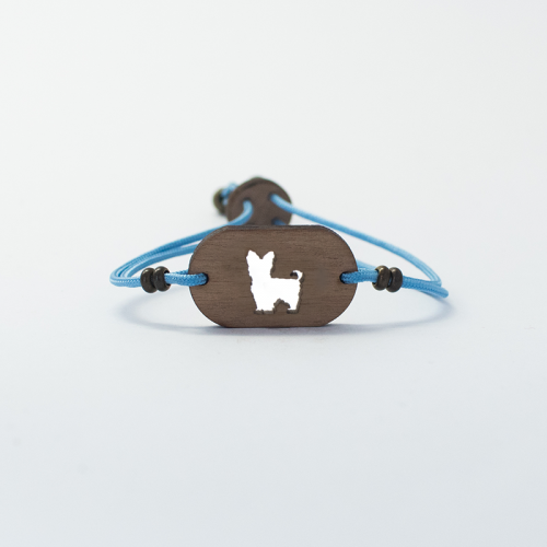 Pulseira de madeira Yorkshire personalizável, azul