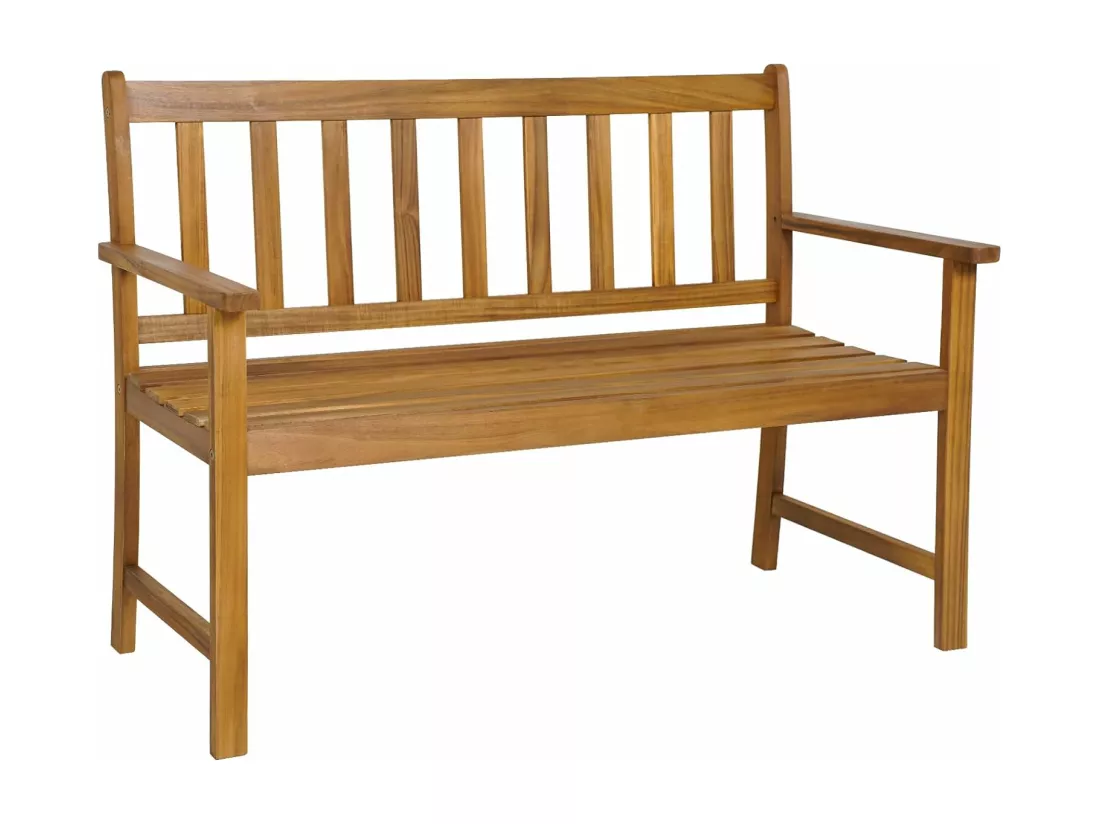 Banc de Jardin en Bois Massif d'Acacia, Banc d'Extérieur à 2 Places avec Accoudoirs, Siège à Lattes pour Parc, Porche, Cour, Charge 360 Kg, 122 x 56,5 x 86 CM (L x l x H), Naturel
