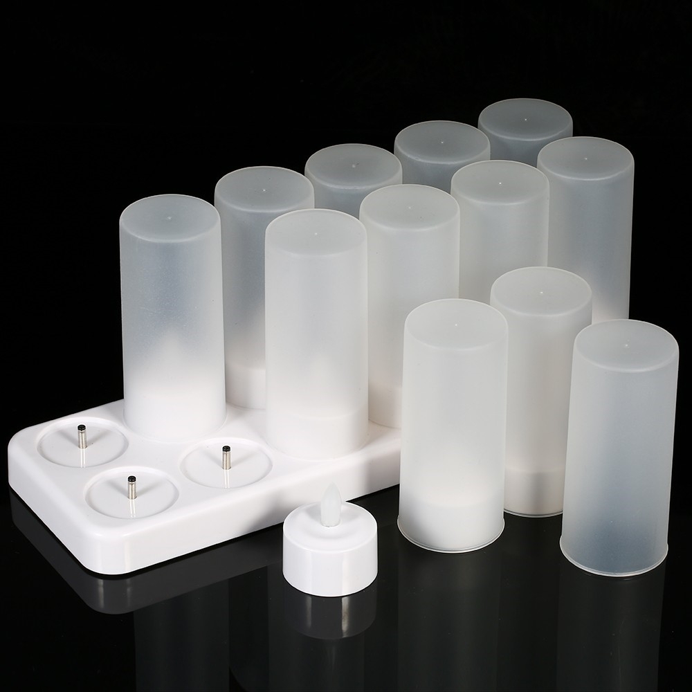 (12er Set) 2in1 Flackernde LED Teelichter Deko Kerzen Home Stimmungsleuchte inkl. Ladestation / Fernbedienung - Bunt