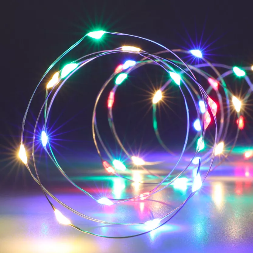 Guirlande lumineuse à piles 4 m 80 Micro LED Fil d'argent Multicolore