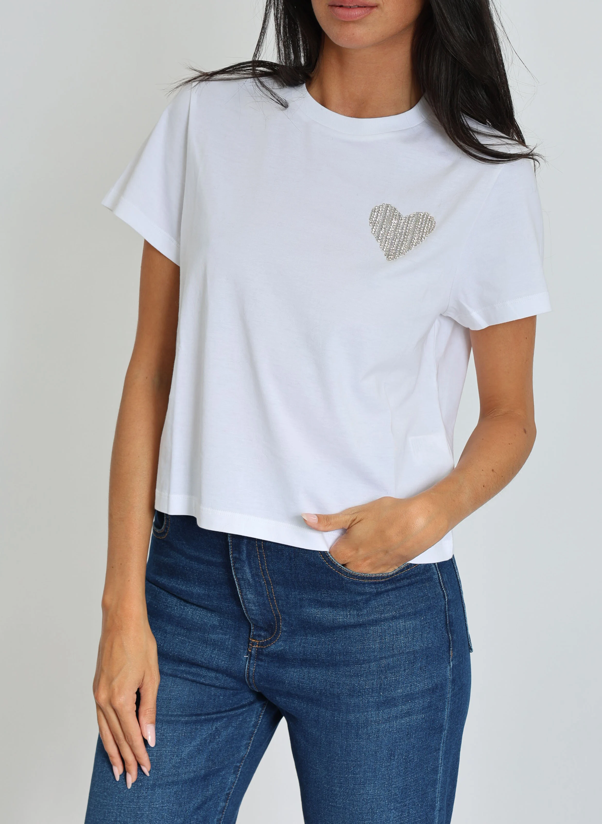 LUNA - Tee-shirt droit col rond en coton | Blanc