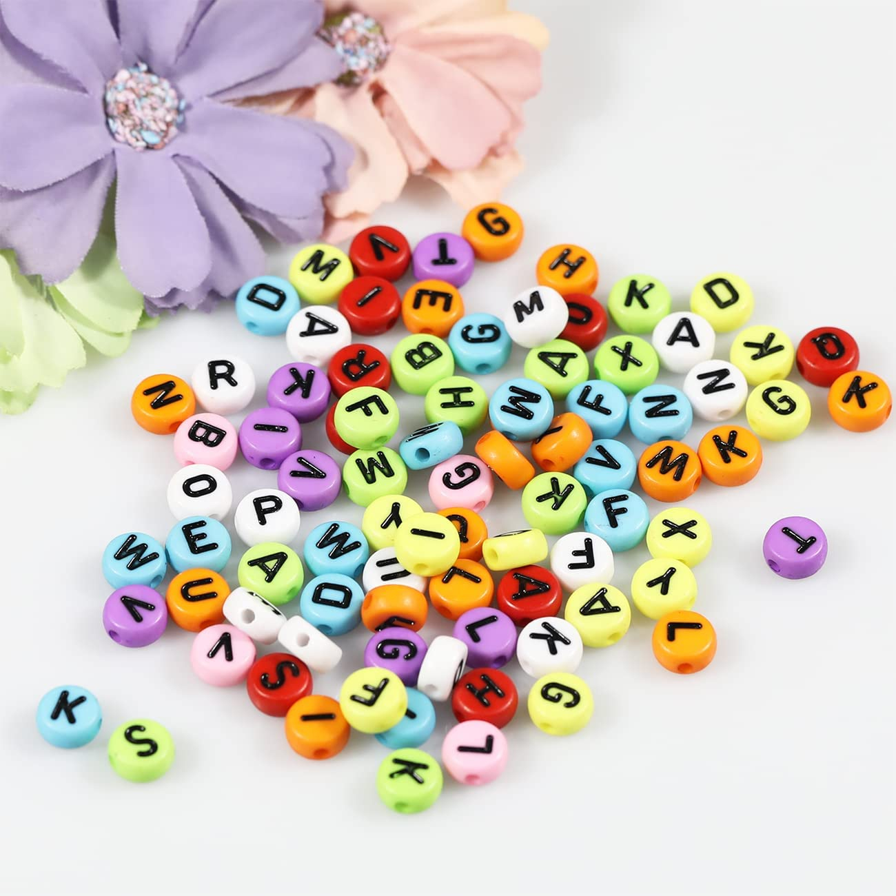 (100er Set) Buchstaben Perlen DIY Bastel Schmuck Zwischenperle für Armband / Kette - Bunt / Schwarz