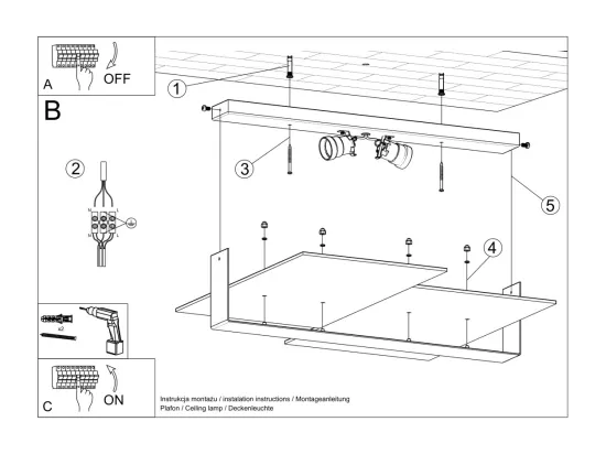 Sollux Lighting Massimo Plafonnier décoratif encastré, blanc, 2x E27