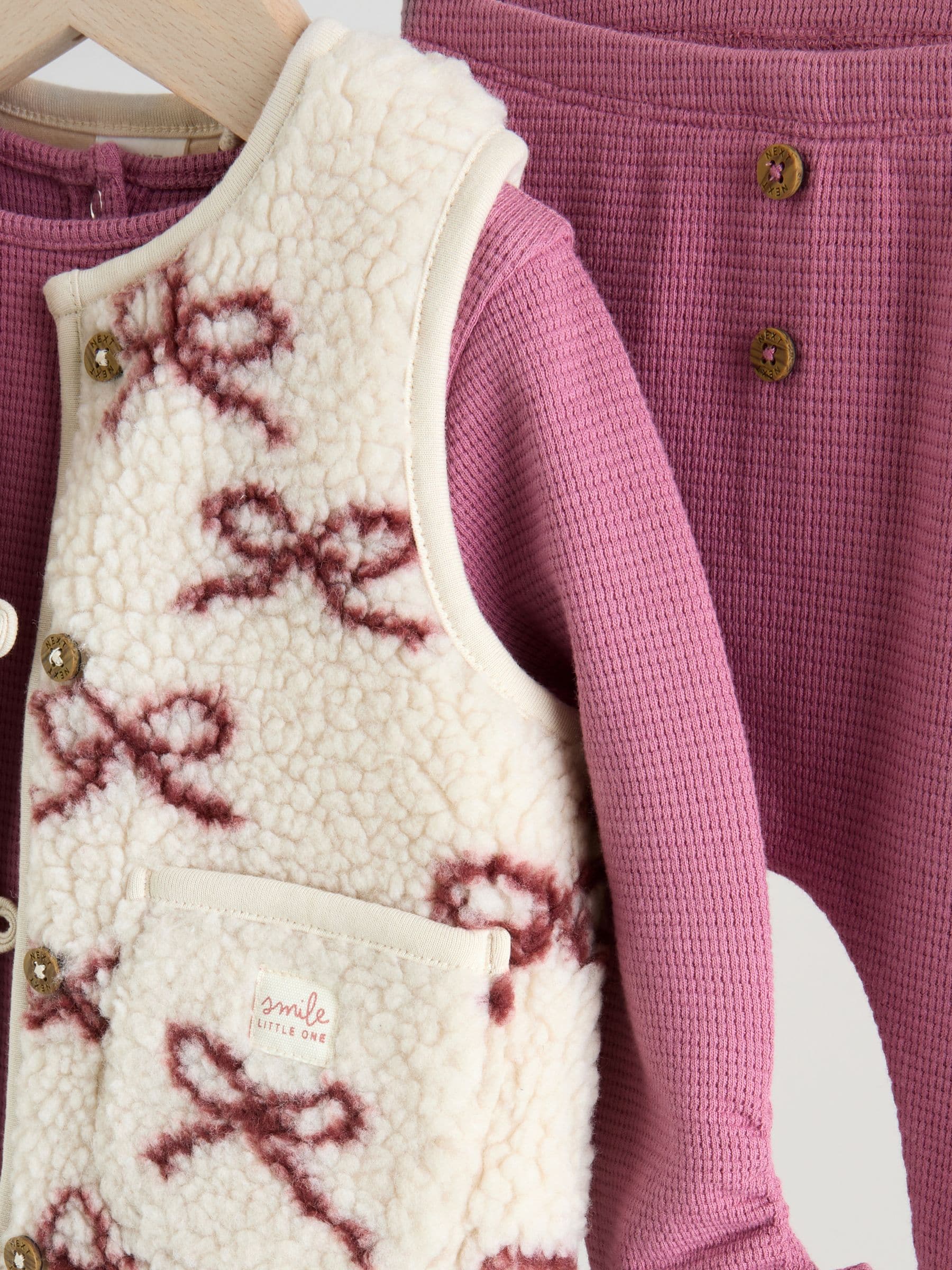 Bordeauxrood - Babyset van top met Lange mouwen en Leggings met Bodywarmer 3 -delig (0mnd -2jr)