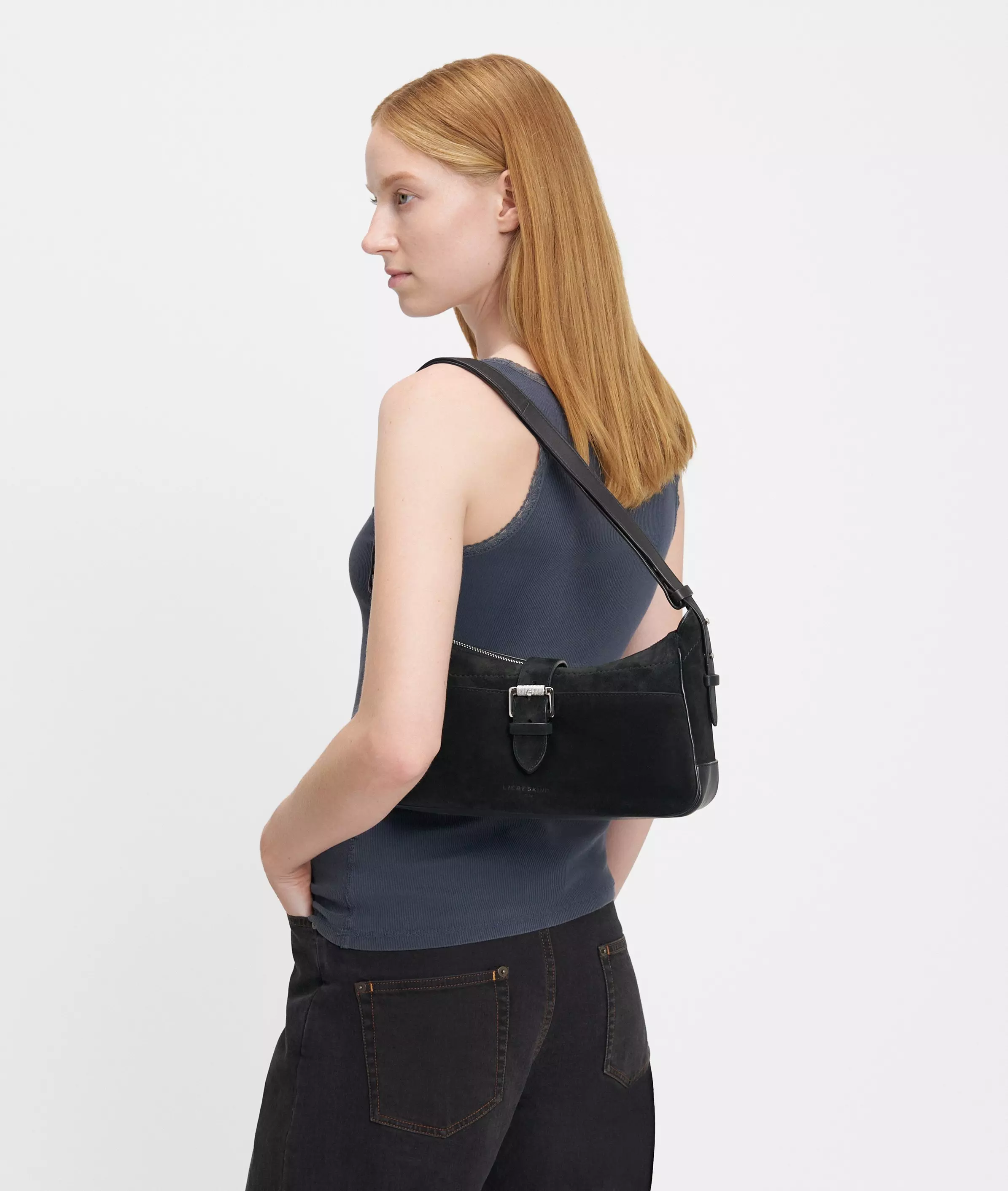 Ren Baguette S Handy suede shoulder bag