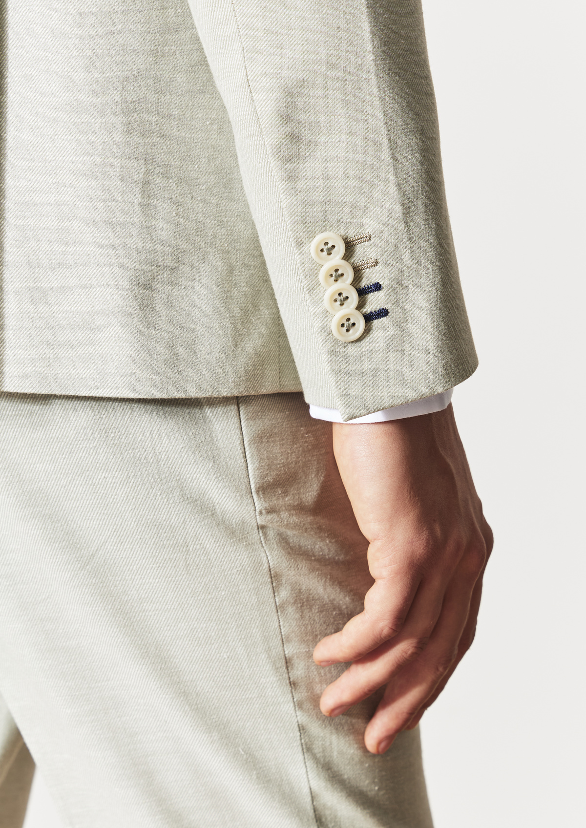 Veste coordonnable Regular en coton et lin mélangés unis vert d'eau