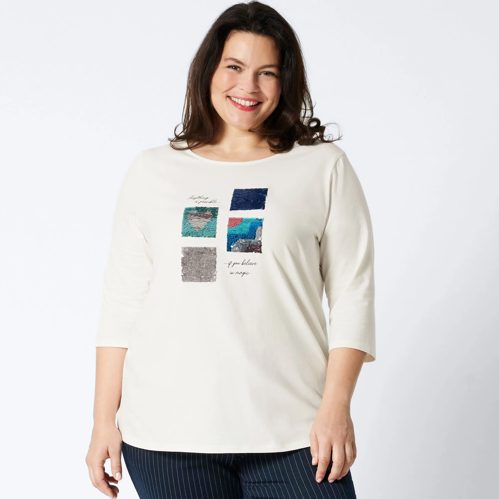 Damen-Shirt mit Wendepailletten, große Größen