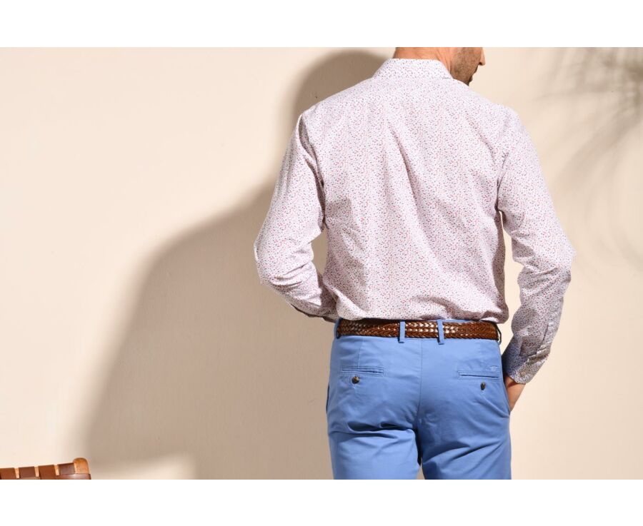Chemise blanche coton imprimé bleu, rouge et taupe - RODRIGUES