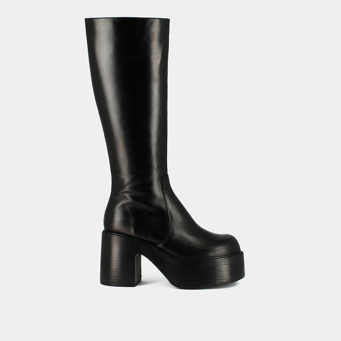Bottes à plateformes et bouts ronds  en cuir noir