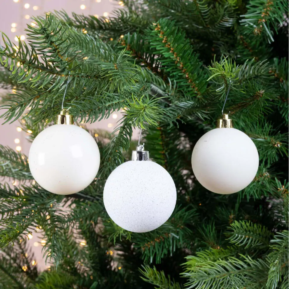 Decoris kerstballen - 30x -wol wit 4, 5 en 6 cm -kunststof