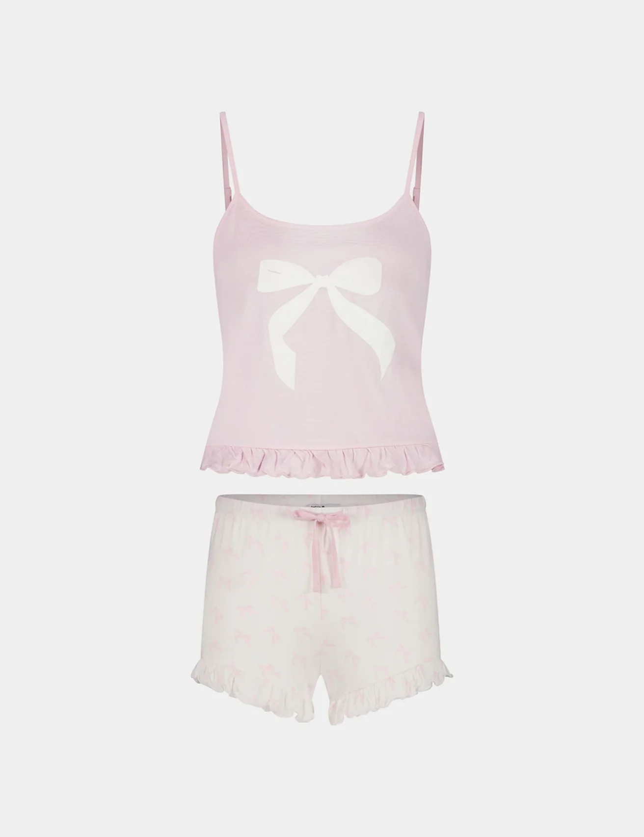 Ensemble de pyjama short à volants rose et blanc