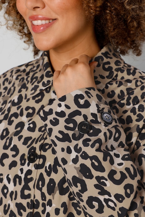 Kurzmantel, Animalprint, Hemdkragen