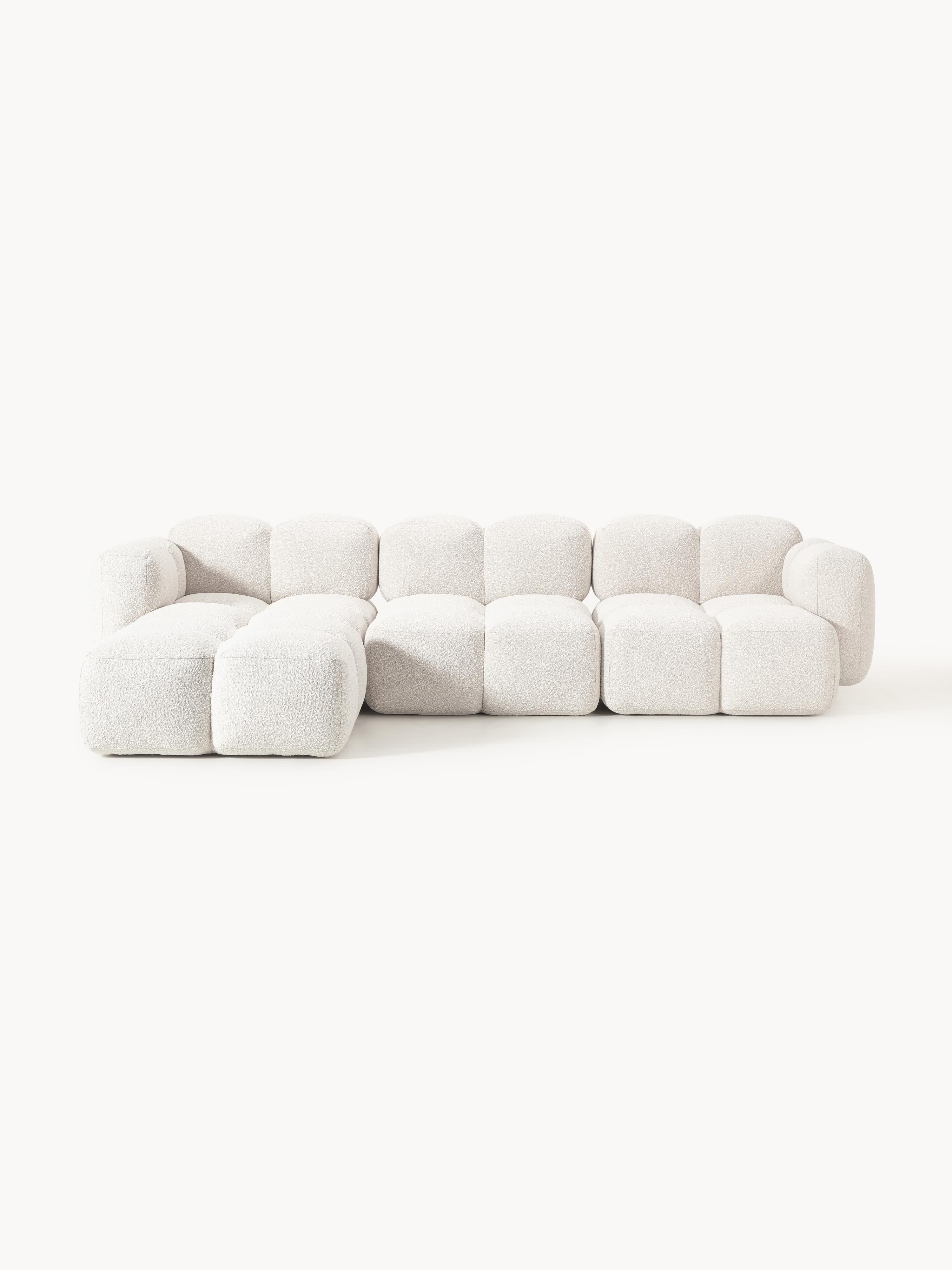 Modulaire bank Tayla (4-zits) van bouclé met poef (links/rechts)