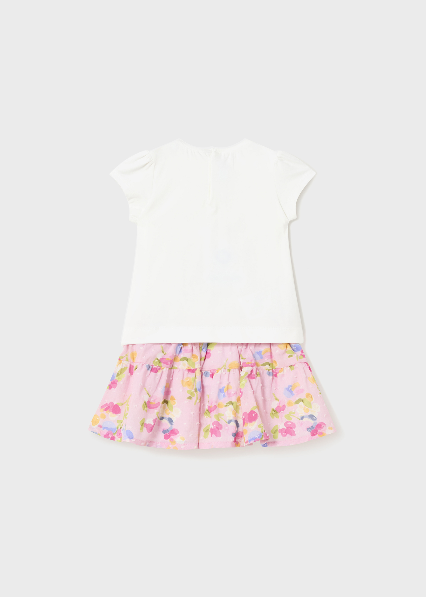 Conjunto de duas peças com saia de algodão estampada para bebê
