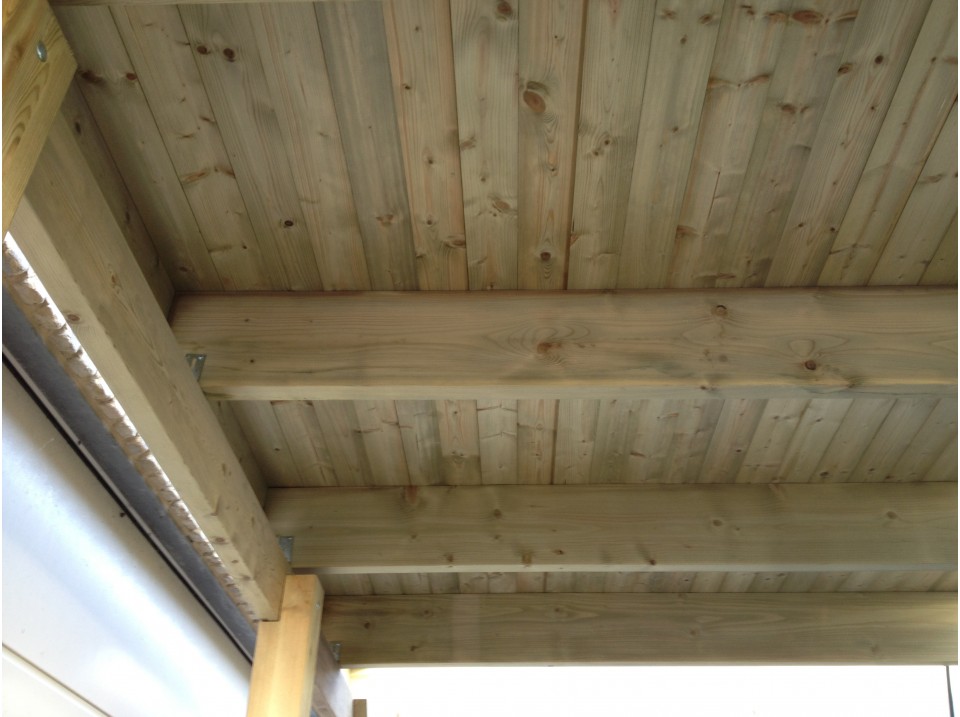 Carport bois castellane - 373x555 - panneaux de fond et latéraux intégrés - toiture en bois - abri voiture - 1 voiture