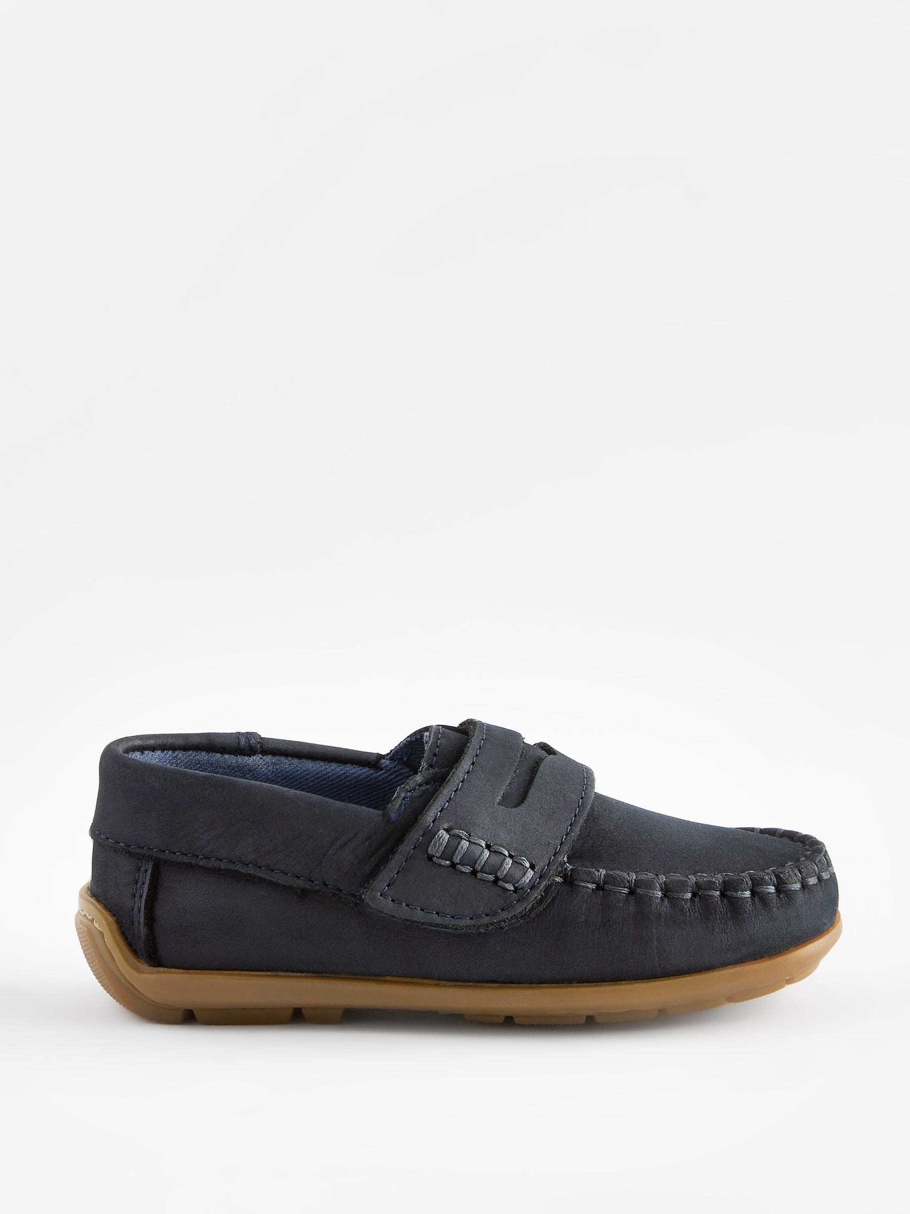 Marineblauw - Leren pennyloafers met klittenbandsluiting