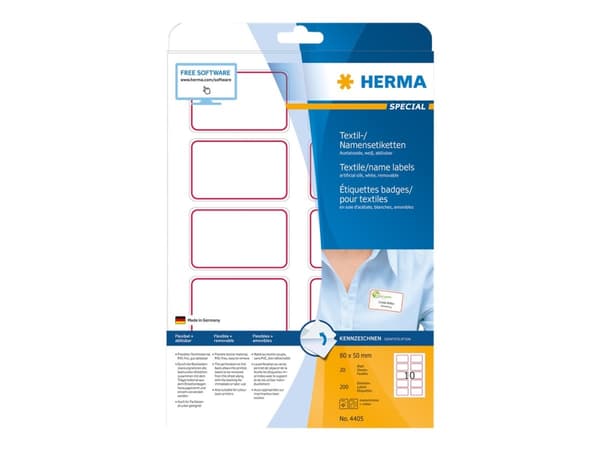 HERMA Special Name labels - Selv-adhesiv - hvit/rød - 80 x 50 mm 200 etikett(er) (20 ark x 10) etiketter til navneplater